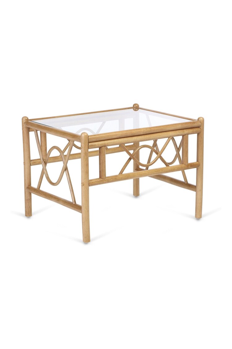 Desser Light Oak Bali Rattan Conservatory Glass Top Coffe Table - Image 4 of 4