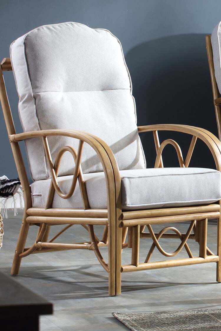 Desser Jasper Beige Cream Bali Light Oak Rattan Conservatory Armchair - Image 1 of 4