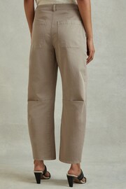 Reiss Olive Nova Cotton Blend Barrel Leg Trousers - Image 4 of 5