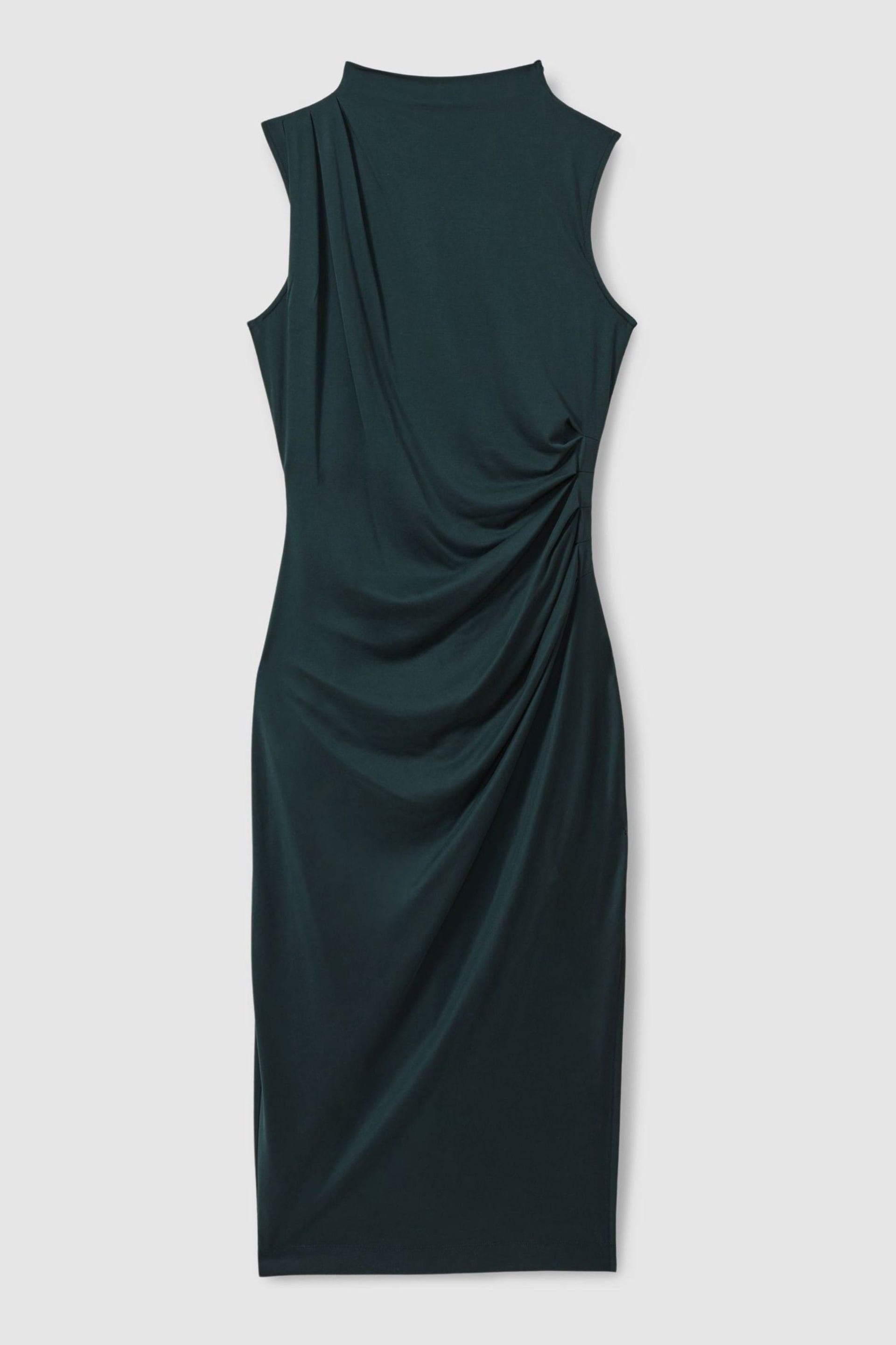 Reiss Dark Green Beaux Modal Blend Ruched Midi Dress - Image 2 of 6