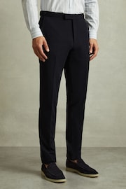 Reiss Navy Trial Stretch-Jersey Tapered Fit Trousers - Image 1 of 5