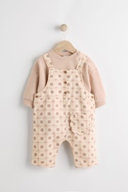 Tan Brown/Cream Floral Baby Dungarees and Bodysuit Set (0mths-3yrs) - Image 4 of 11