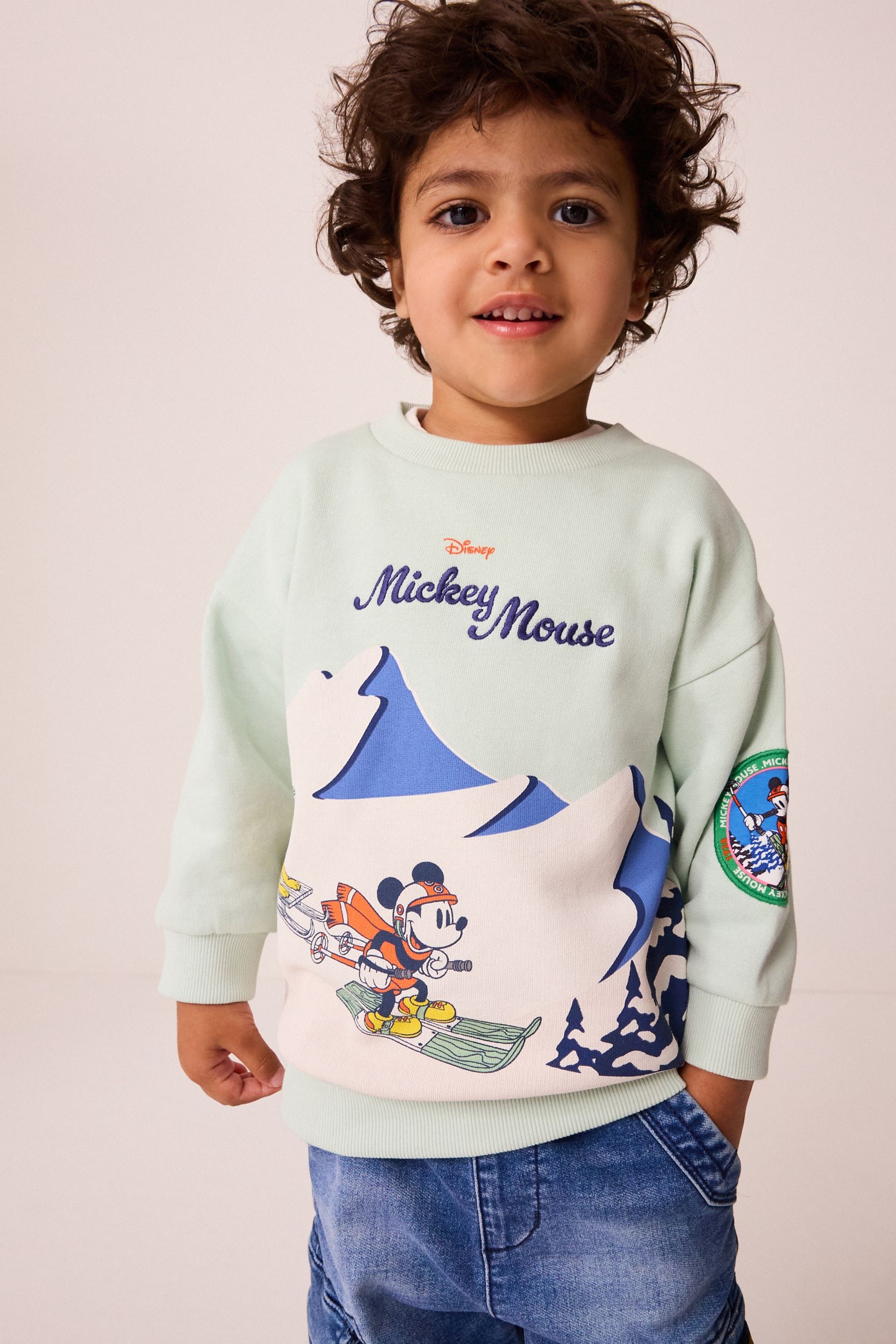 Blue Skiing Mickey Mouse Crew Neck Sweatshirt 3mths 8yrs