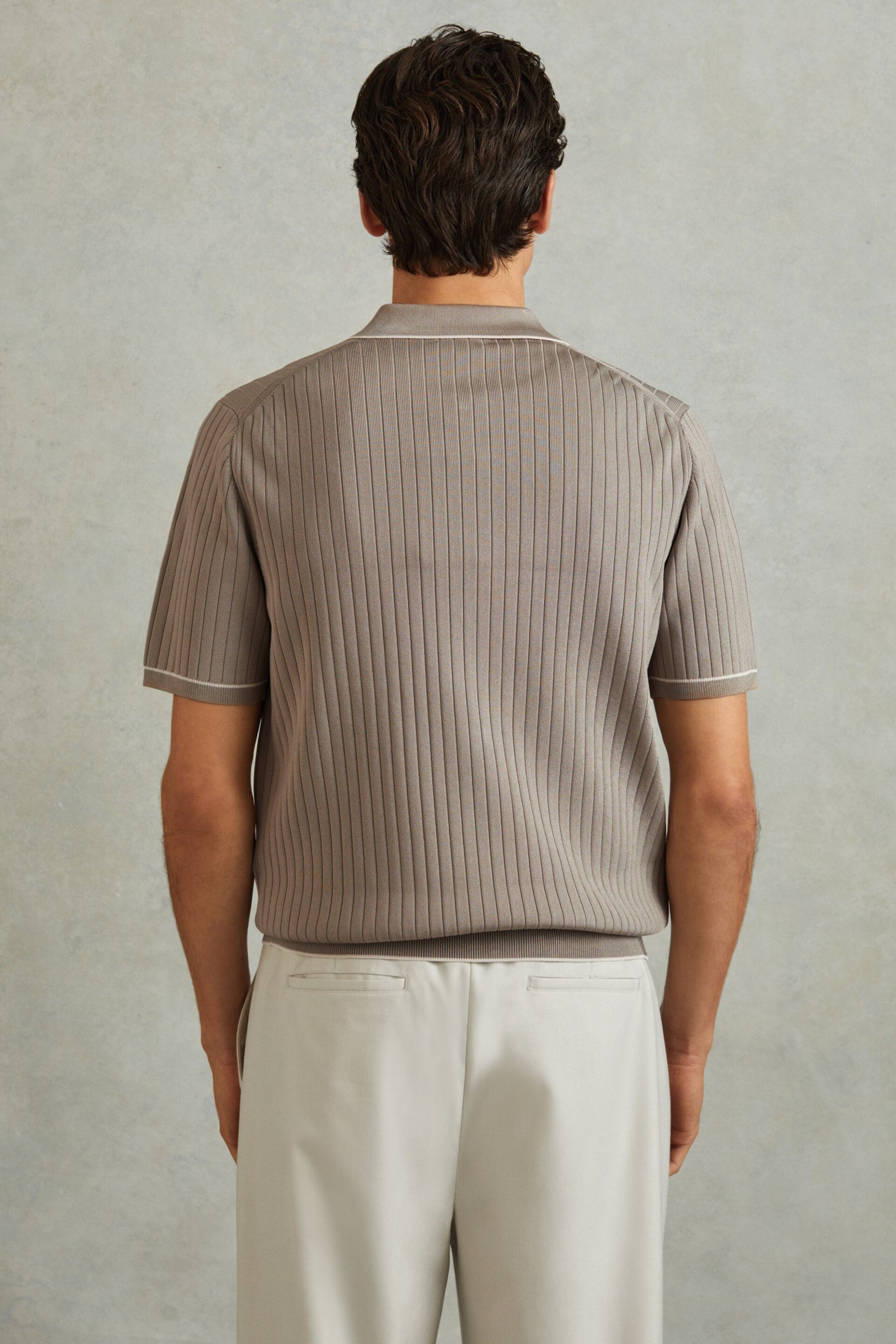 Reiss Stone Christophe Ribbed Dual Zip-Front Shirt - Image 5 of 6