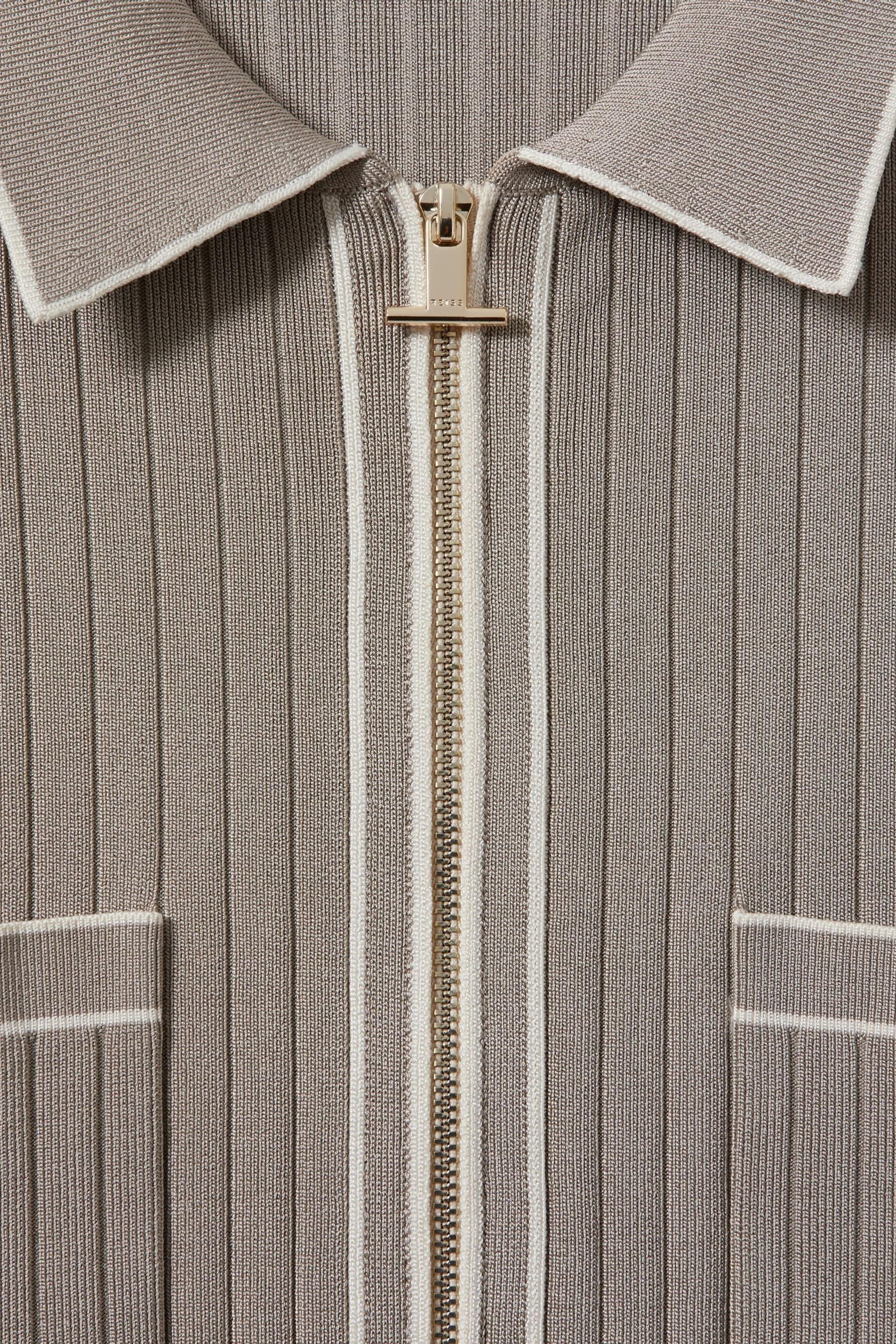 Reiss Stone Christophe Ribbed Dual Zip-Front Shirt - Image 6 of 6