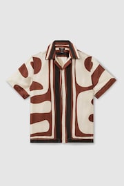 Reiss Rust/Navy Tom Relaxed Printed Cuban Collar Shirt - Image 2 of 6