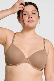 Victoria's Secret PINK Brown Latte Lightly Lined Demi Cotton Logo Bra - Image 1 of 3