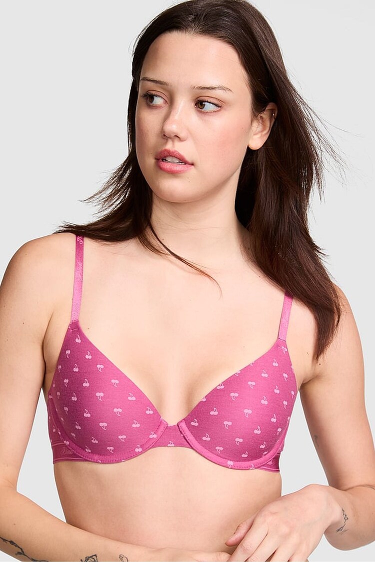 Victoria's Secret PINK Pink Cherry Lightly Lined Demi Cotton Logo Bra - Image 1 of 3