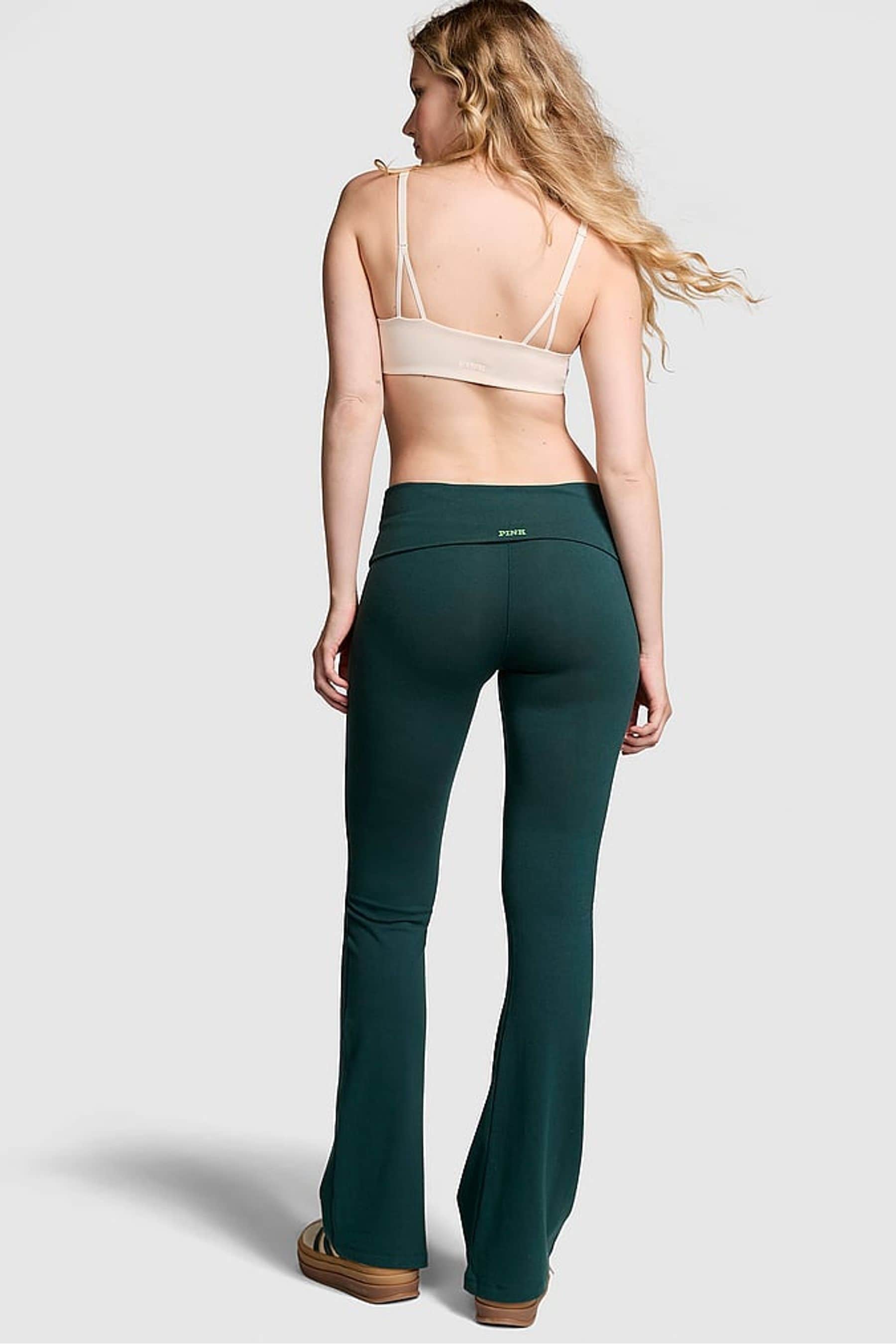 Buy Victoria s Secret PINK Deep Forest Green Diamante Cotton Foldover Flare Leggings from the Next UK online shop
