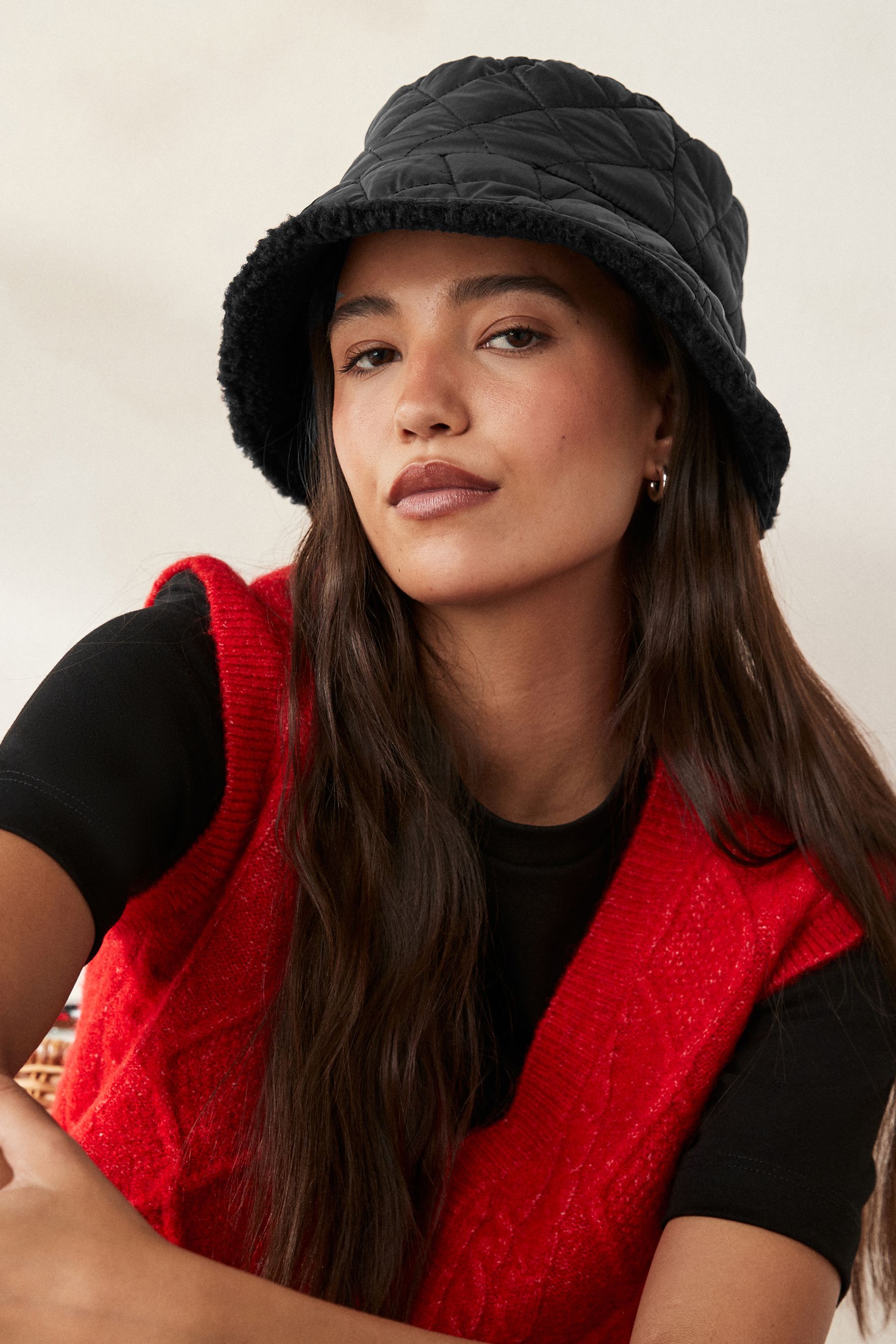 Black Reversible Borg Bucket Hat