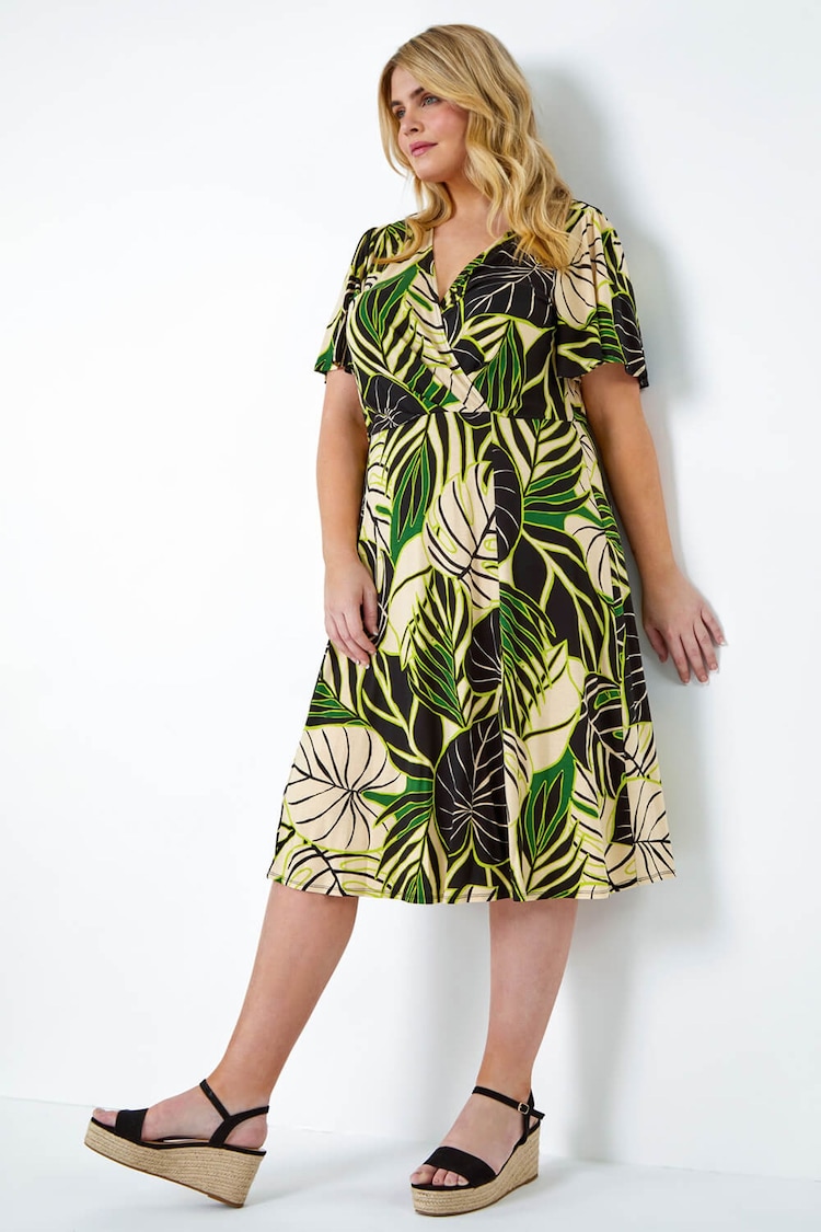 Roman Green Tropical Leaf Stretch Wrap Dress - Image 1 of 5