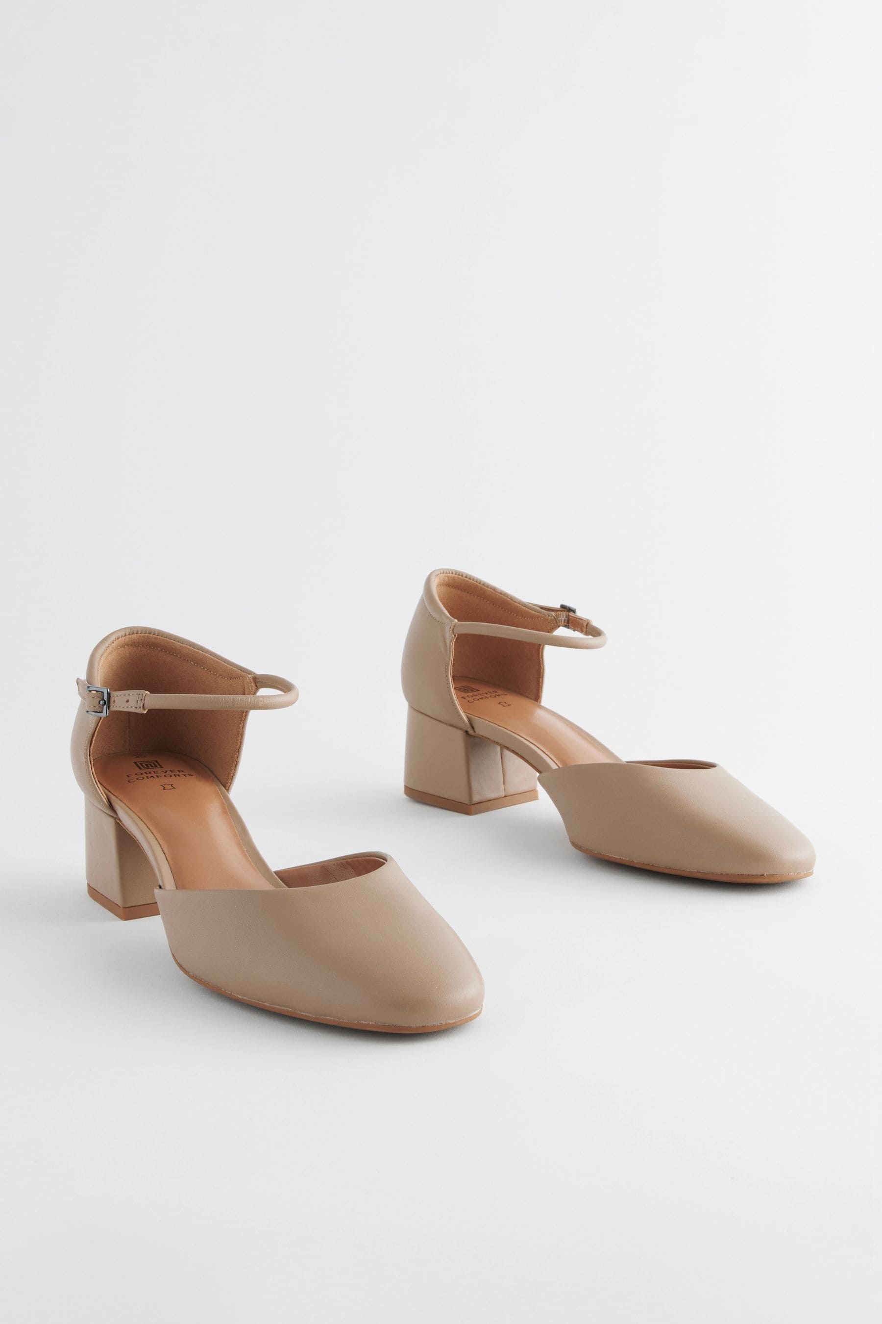 Buy Taupe Brown Extra Wide Fit Forever Comfort Leather Round Toe Block Heels from Next Saudi Arabia