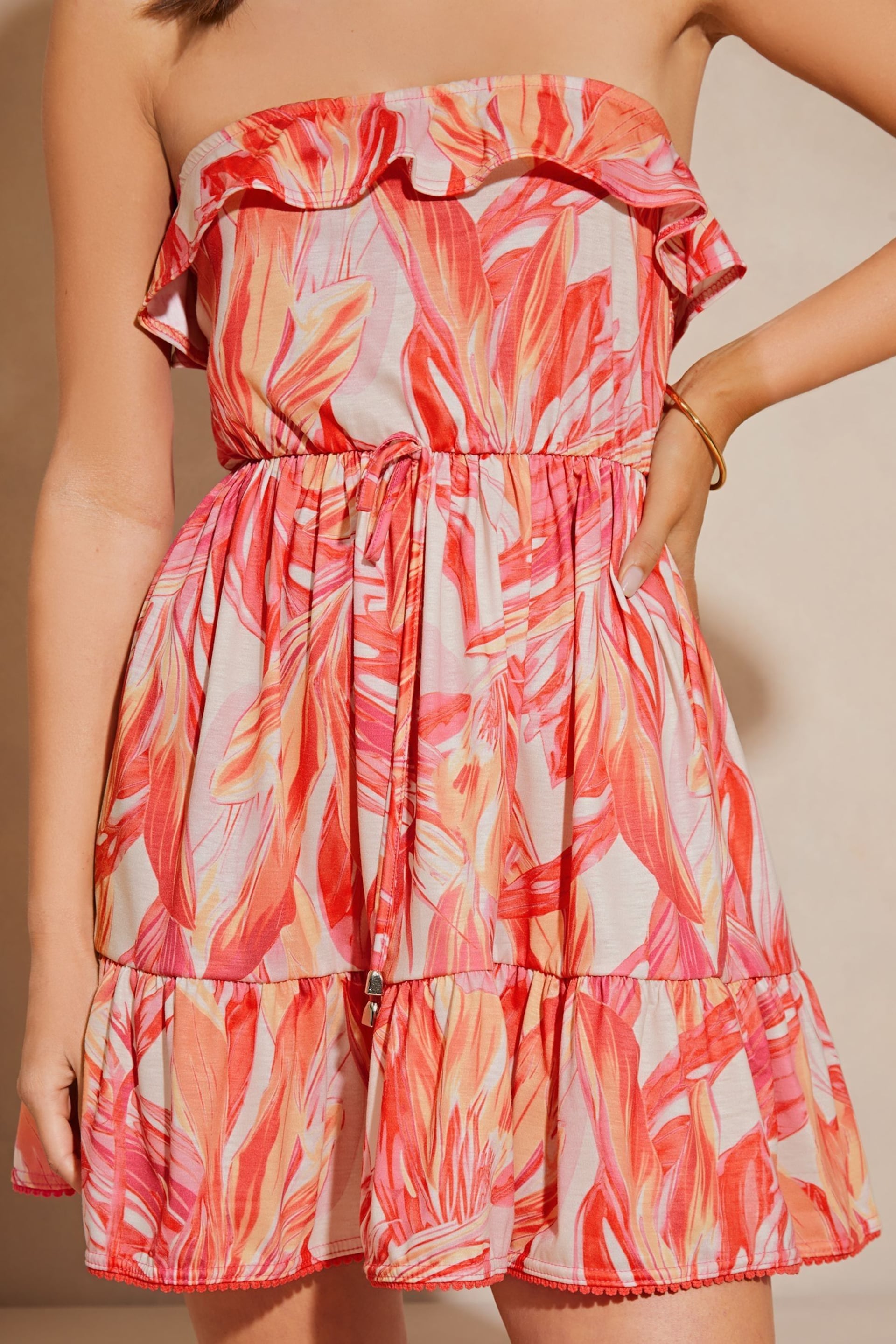 Lipsy Pink Bandeau Ruffle Summer Holiday Jersey Mini Dress - Image 4 of 4