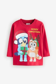 Red Bluey Long Sleeve Christmas 100% Cotton T-Shirt (6mths-8yrs) - Image 1 of 4