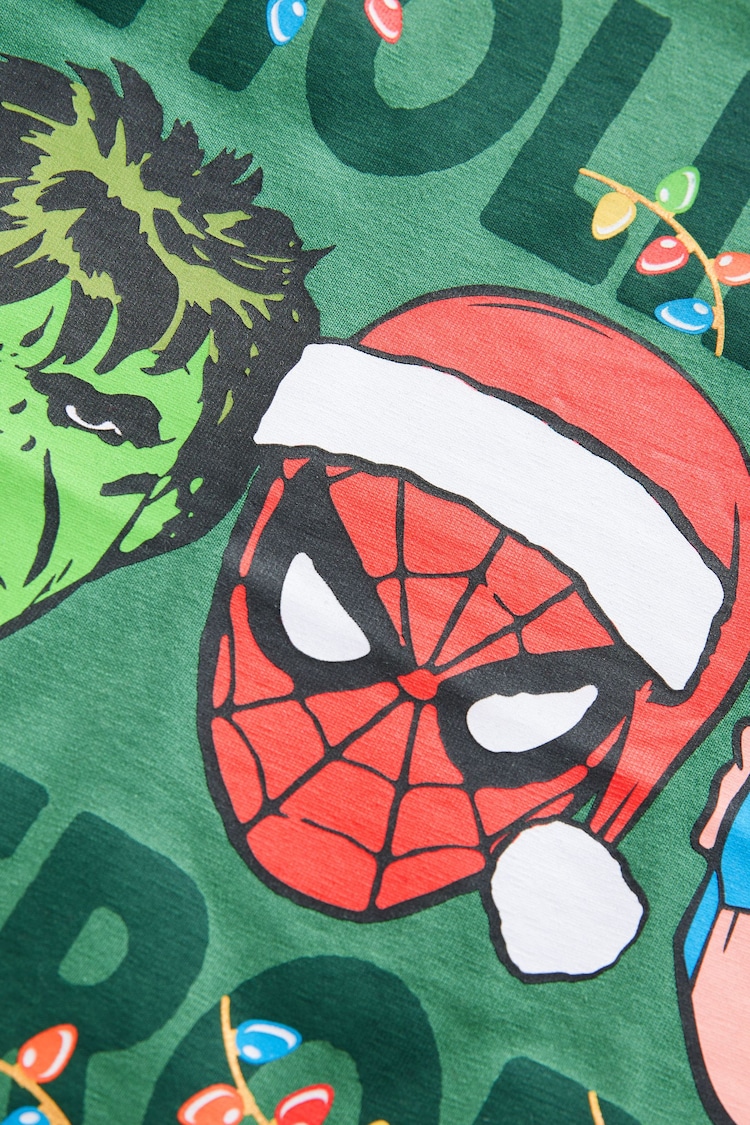 Green 100% Cotton Long Sleeve Marvel Christmas T-Shirt (3mths-8yrs) - Image 4 of 4