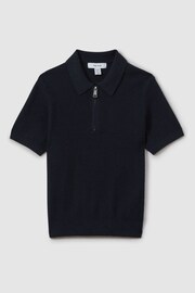 Reiss Navy Ivor Senior Textured Half-Zip Neck Polo Shirt - Image 2 of 5