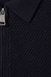 Reiss Navy Ivor Senior Textured Half-Zip Neck Polo Shirt - Image 5 of 5
