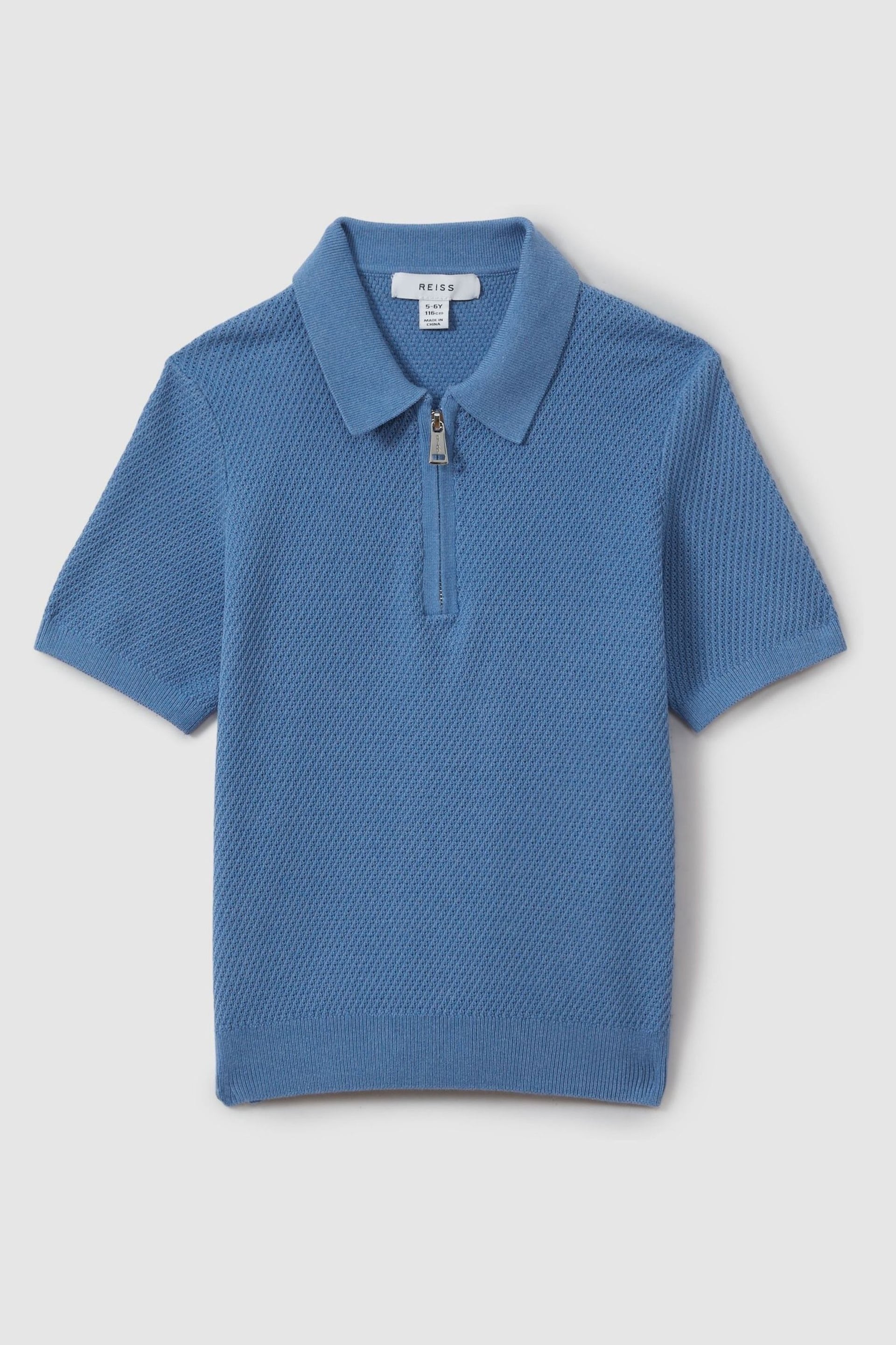 Reiss Blue Ivor Senior Textured Half-Zip Neck Polo Shirt - Image 2 of 5