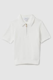 Reiss White Ivor Senior Textured Half-Zip Neck Polo Shirt - Image 4 of 5