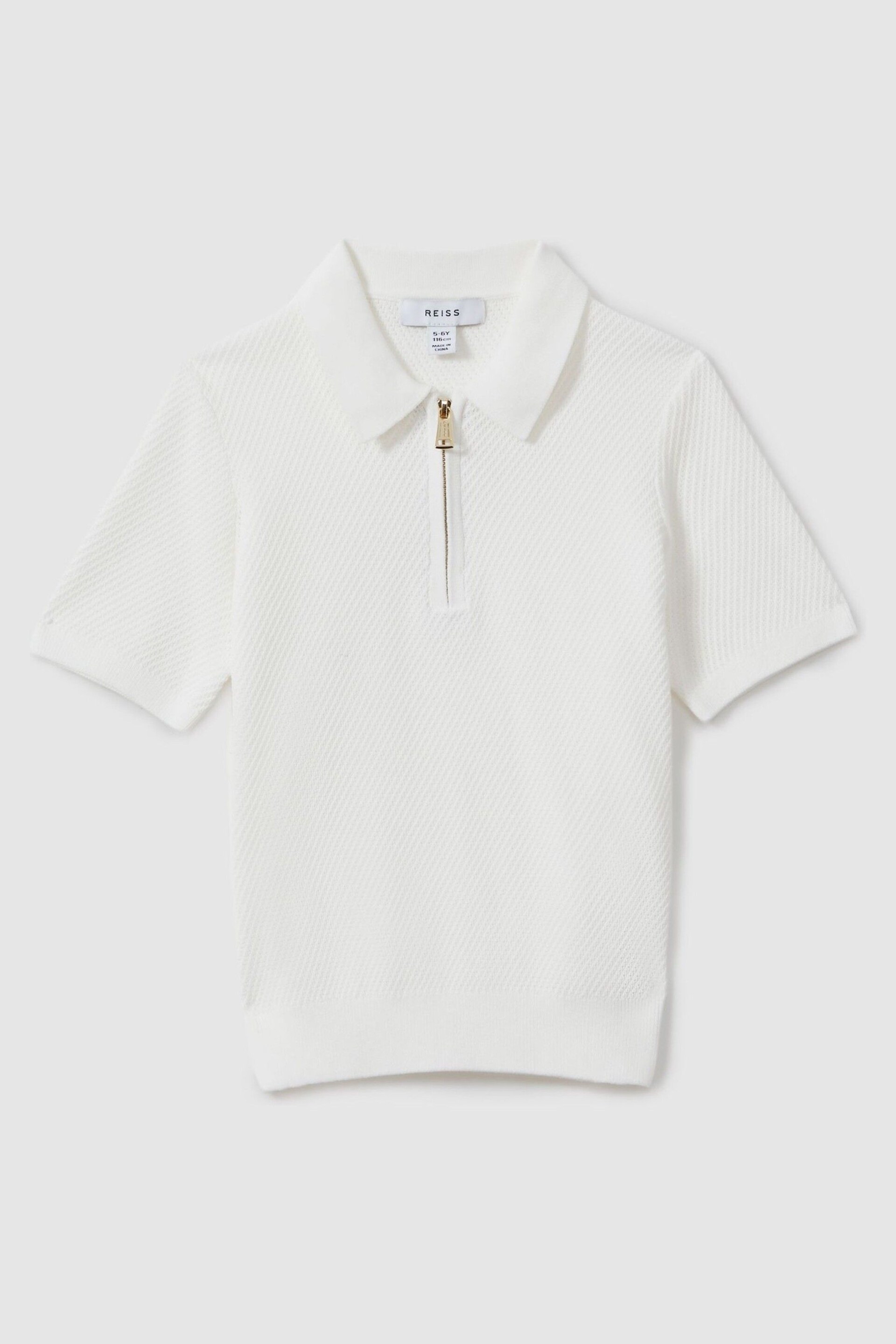 Reiss White Ivor Senior Textured Half-Zip Neck Polo Shirt - Image 4 of 5