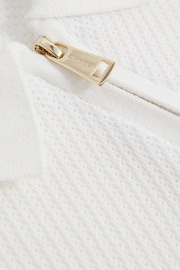 Reiss White Ivor Senior Textured Half-Zip Neck Polo Shirt - Image 5 of 5