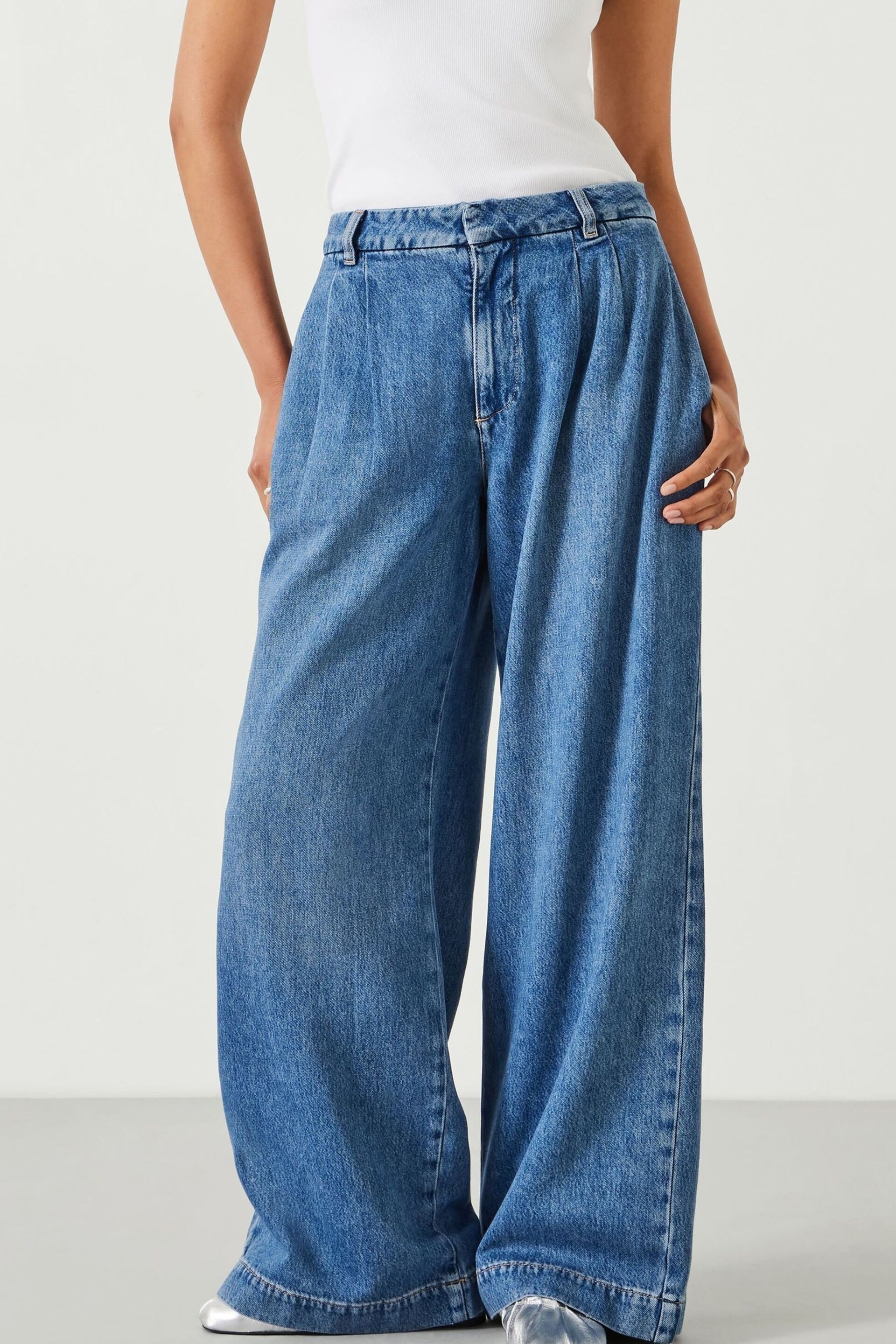 Hush Blue Lya Pleated Wide-Leg Jeans - Image 1 of 5