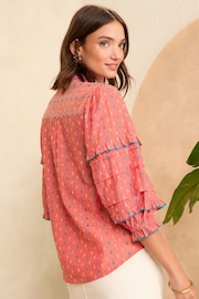 Love & Roses Pink Dobby Embroidered V Neck 3/4 Sleeve Blouse - Image 3 of 4