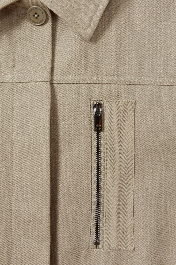 Reiss Neutral Brooklyn Cotton Canvas Drawstring Waist Overshirt - Image 6 of 6