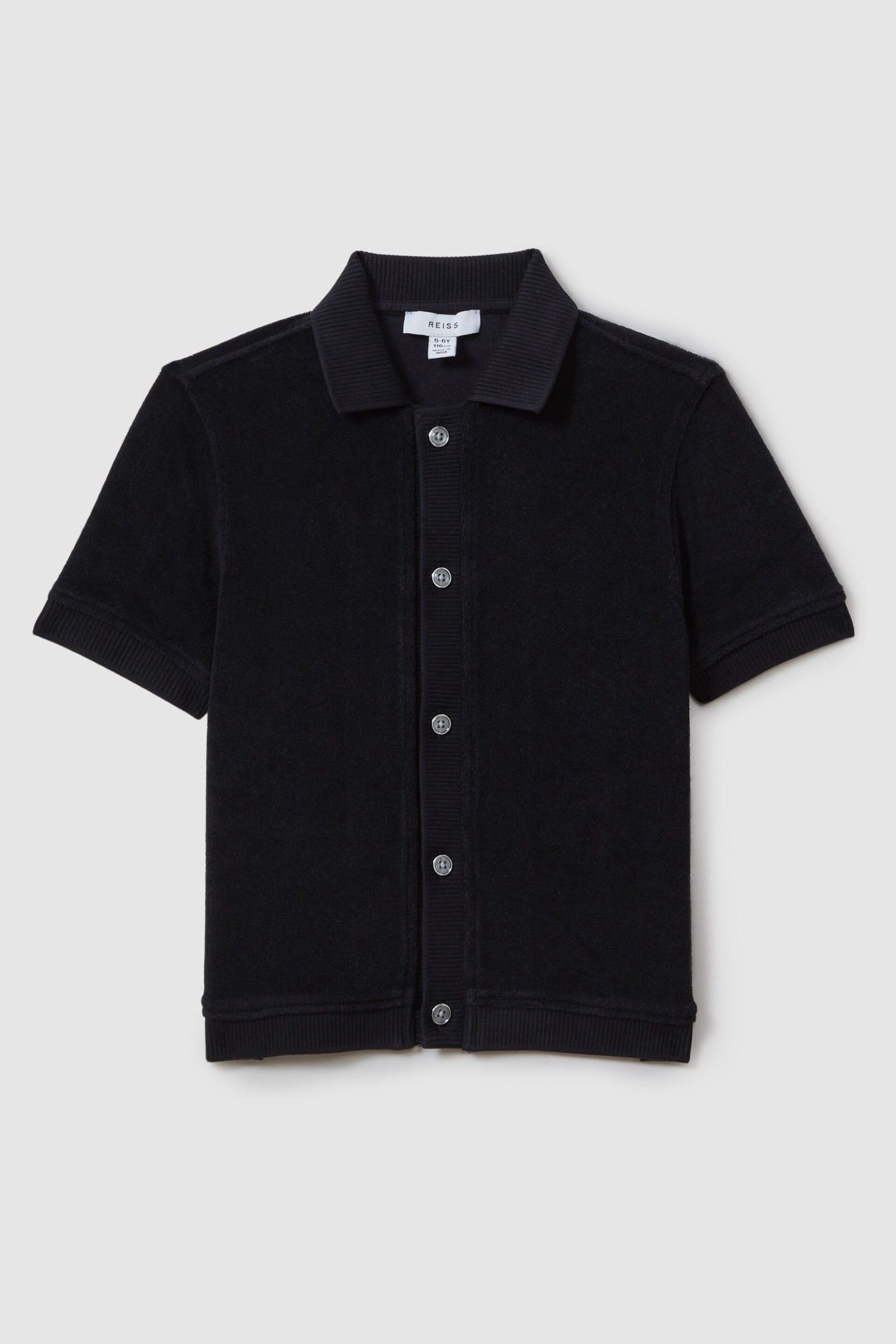 Reiss Navy Eden Junior Towelling Cuban Collar Shirt - Image 2 of 4