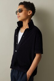 Reiss Navy Eden Junior Towelling Cuban Collar Shirt - Image 3 of 4