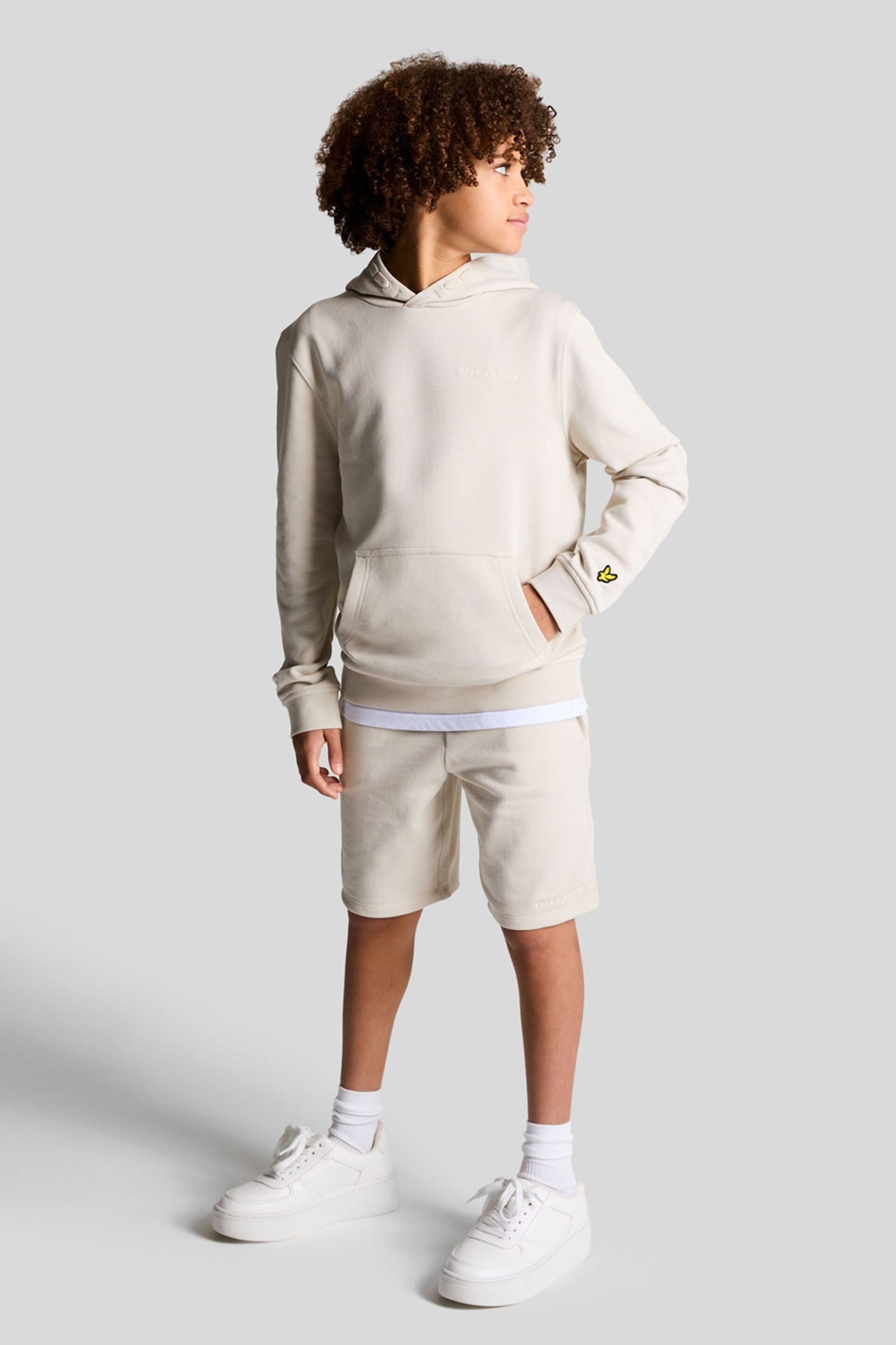 Lyle & Scott Cream Script Embroidered Sweat Shorts - Image 2 of 2