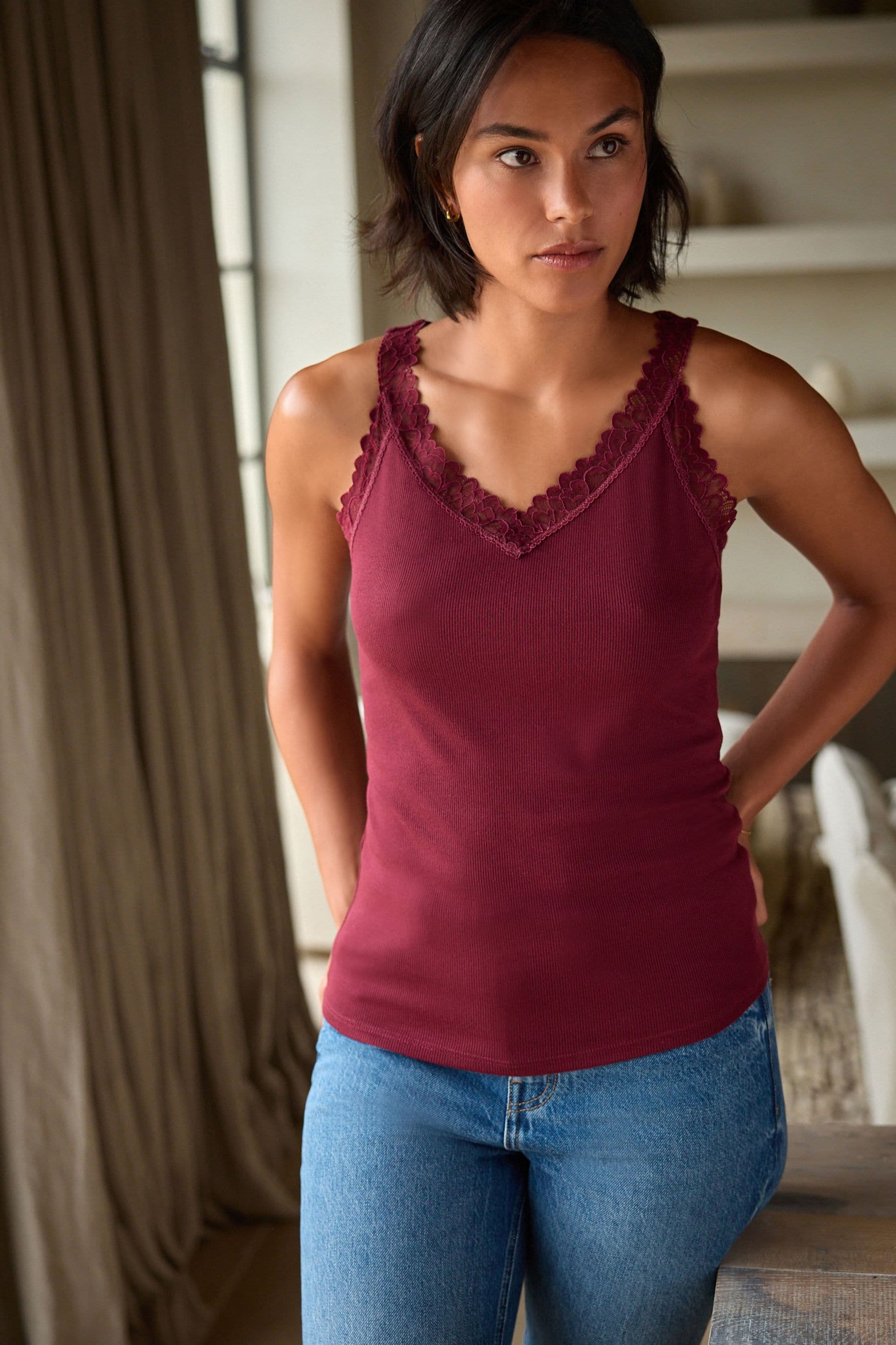 Buy Burgundy Red Next ThermoGen Lightweight Lace Trim Thermal Vest from Next Ireland