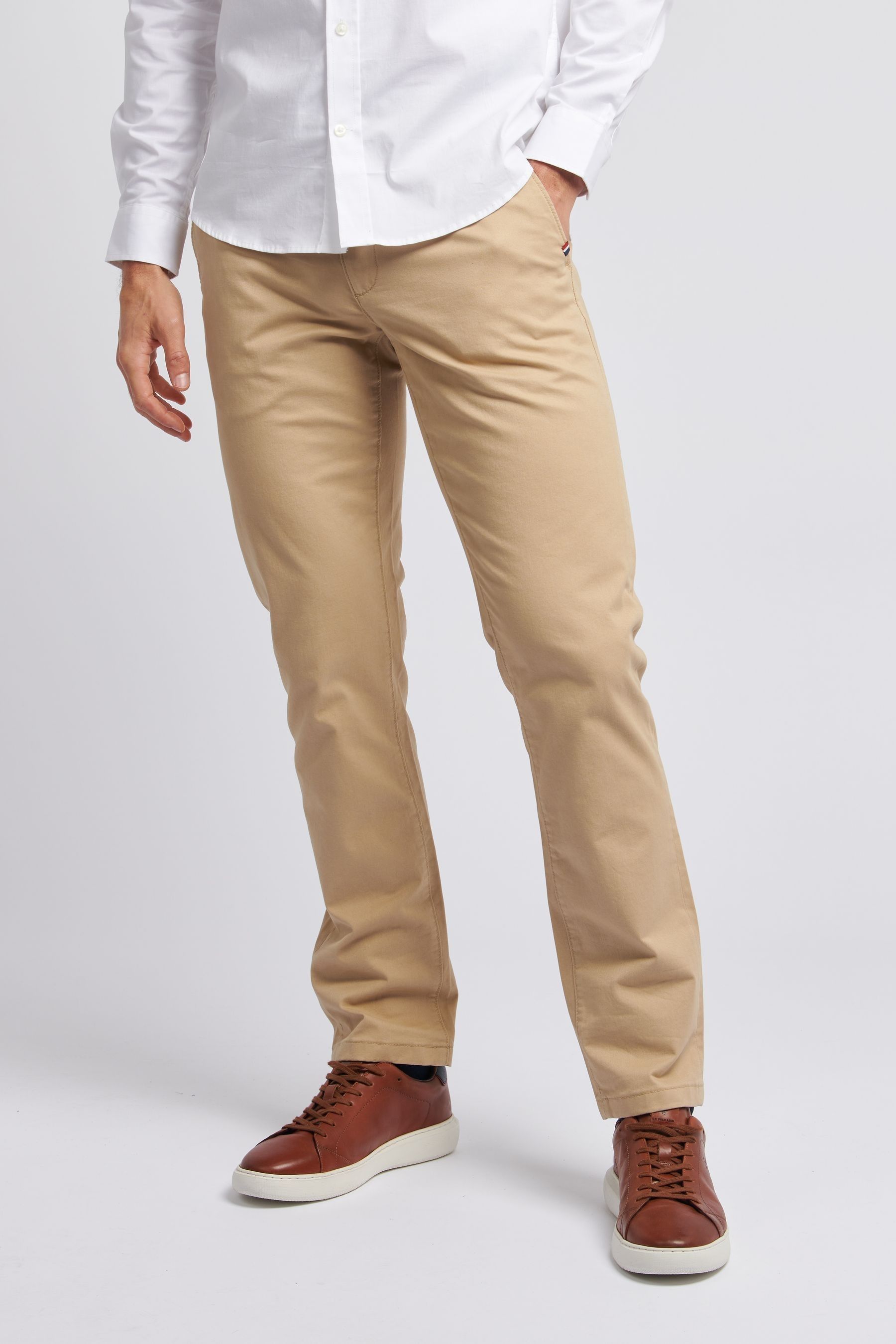 Brown chinos white shirt store