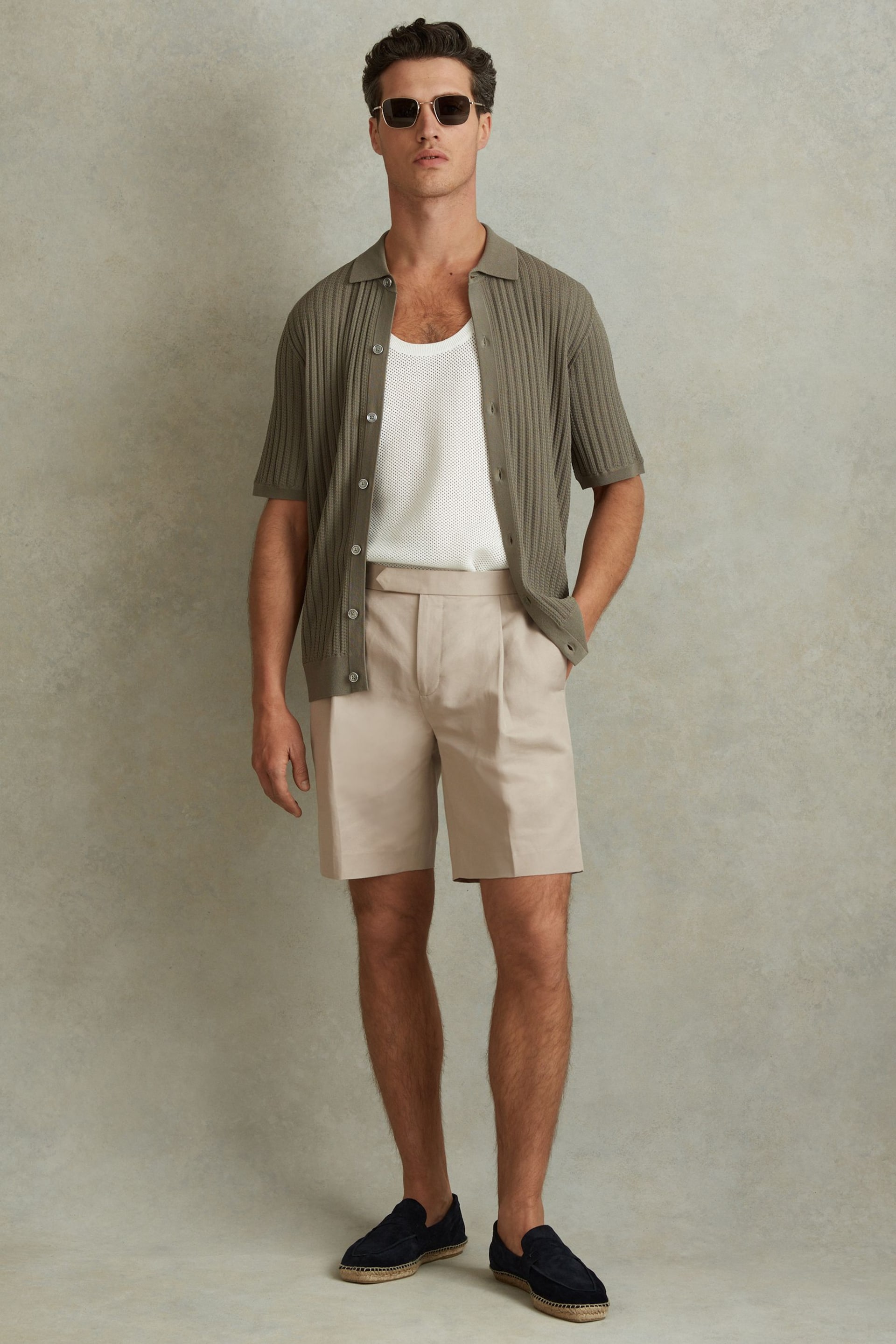 Reiss Stone Con Cotton Blend Adjuster Shorts - Image 1 of 5