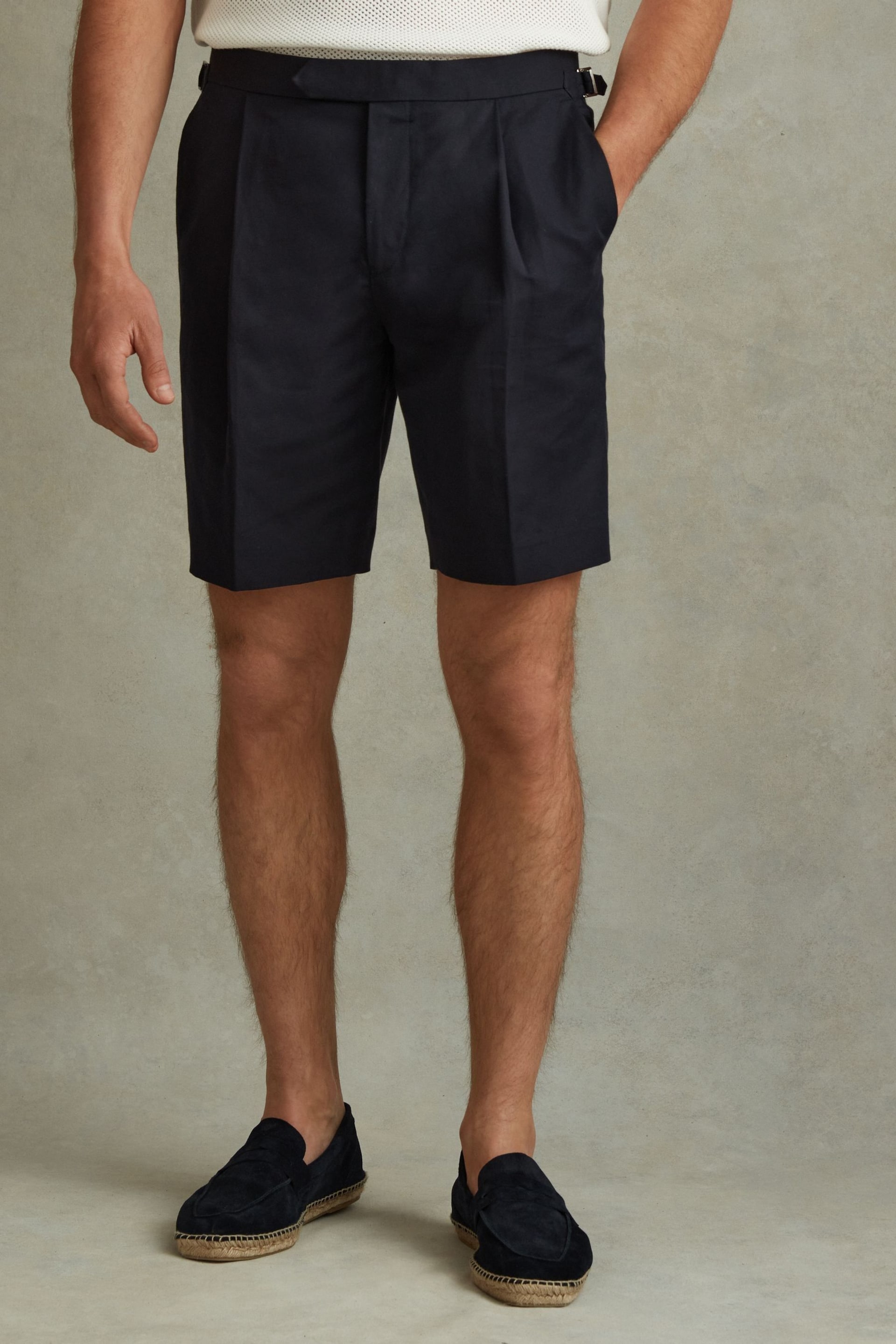 Reiss Navy Con Cotton Blend Adjuster Shorts - Image 3 of 5