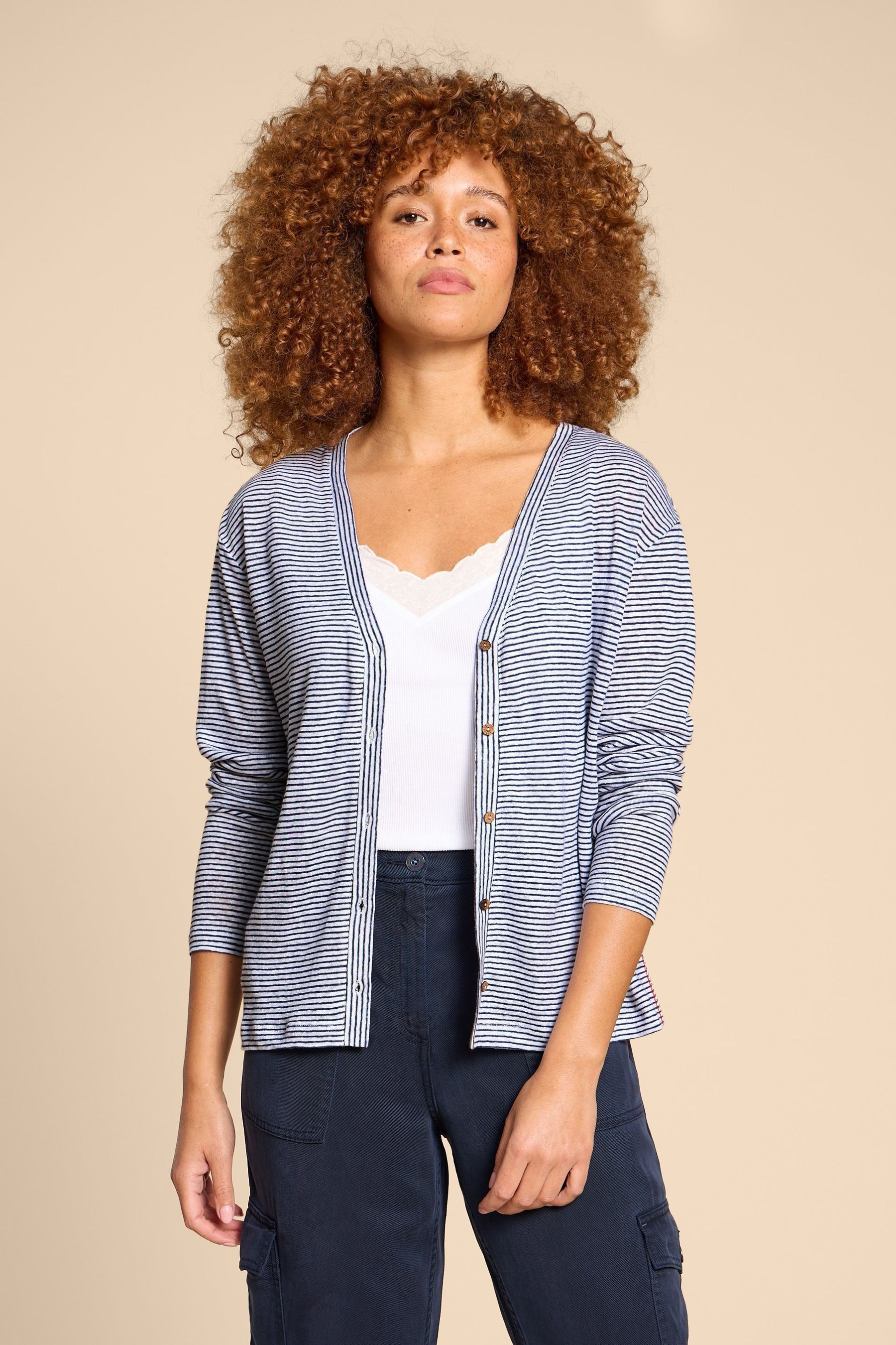 Buy White Stuff Blue Fara Linen Cardigan from Next Luxembourg