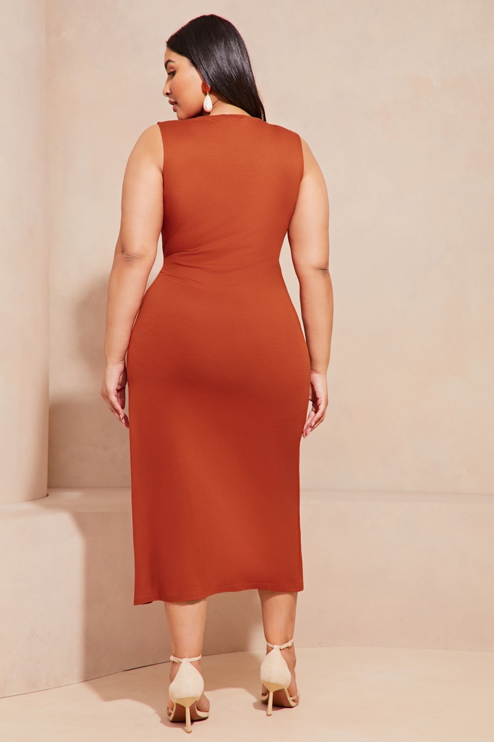 Lipsy Red Curve Sleeveless Racer Tie Side Jersey Midi Dress - Image 2 of 4