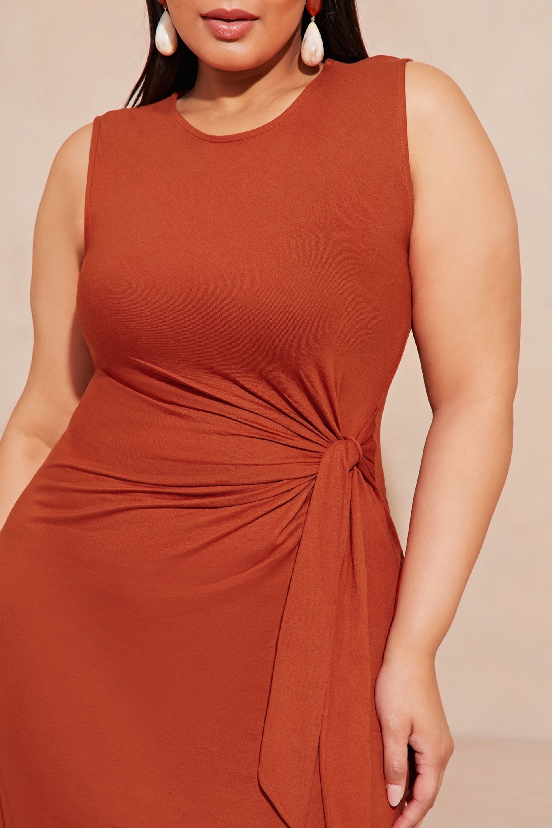 Lipsy Red Curve Sleeveless Racer Tie Side Jersey Midi Dress - Image 4 of 4