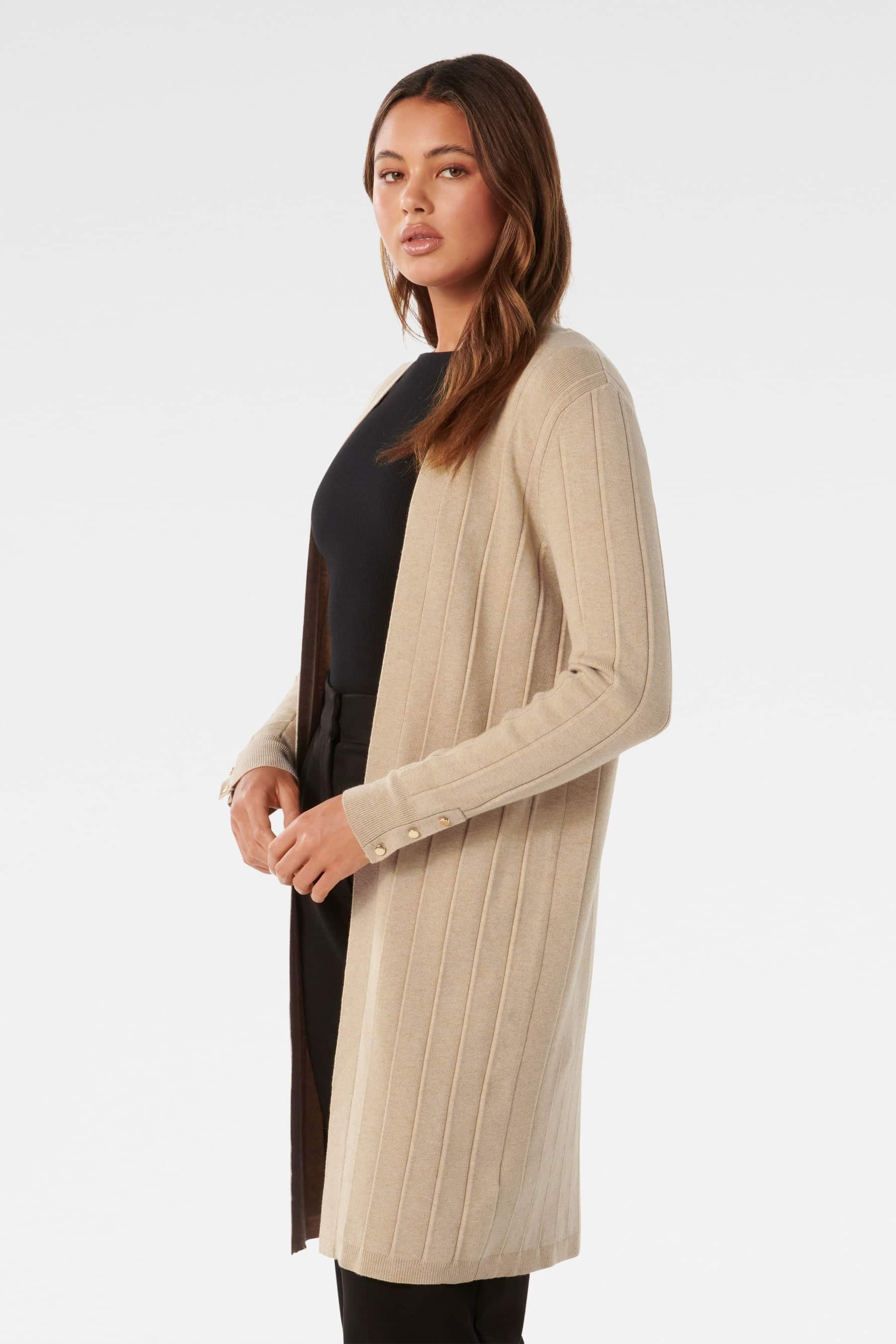Buy Forever New Cream Daphne Long Line Ribbed Cardigan from Next Luxembourg