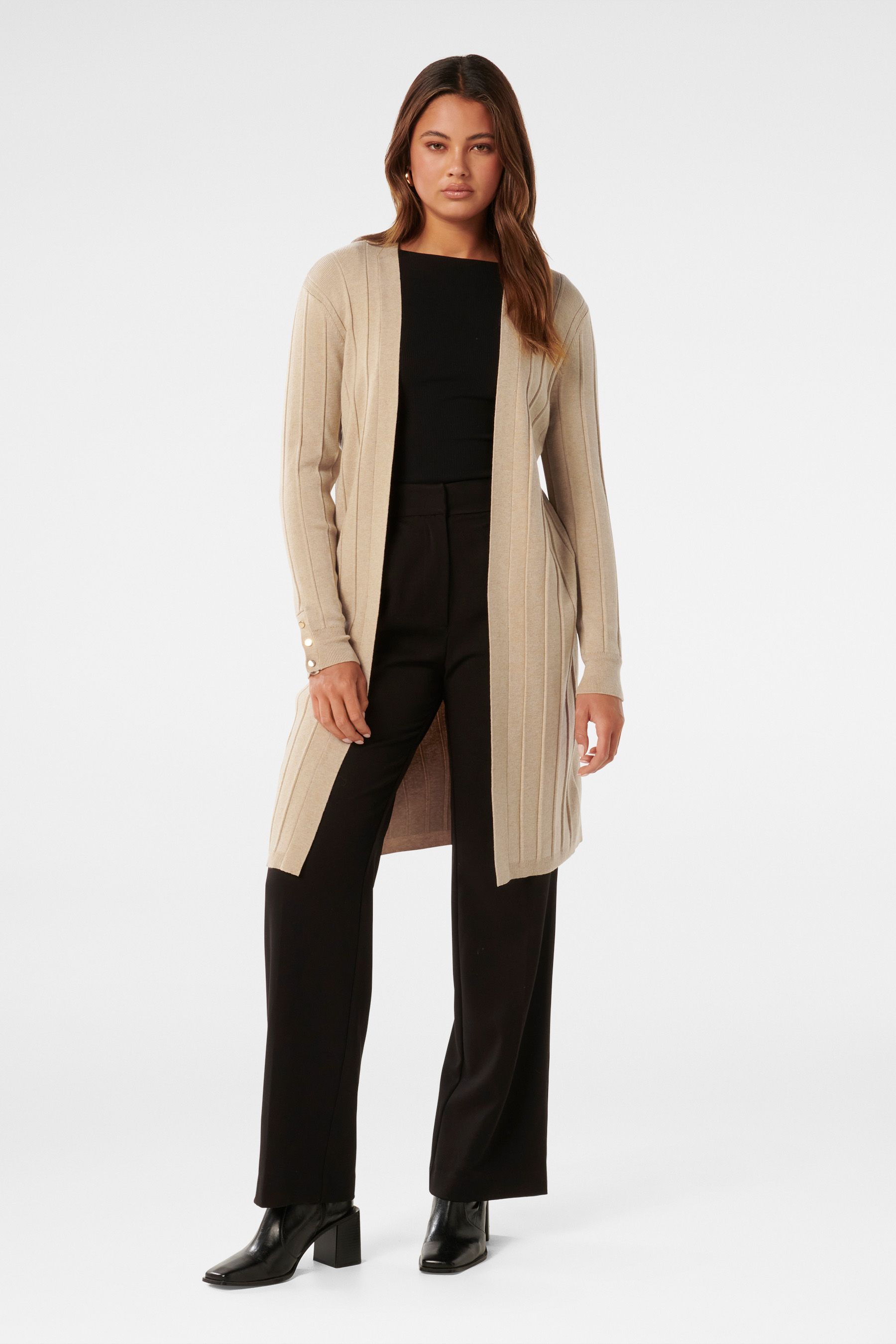 Buy Forever New Cream Daphne Long Line Ribbed Cardigan from Next Luxembourg
