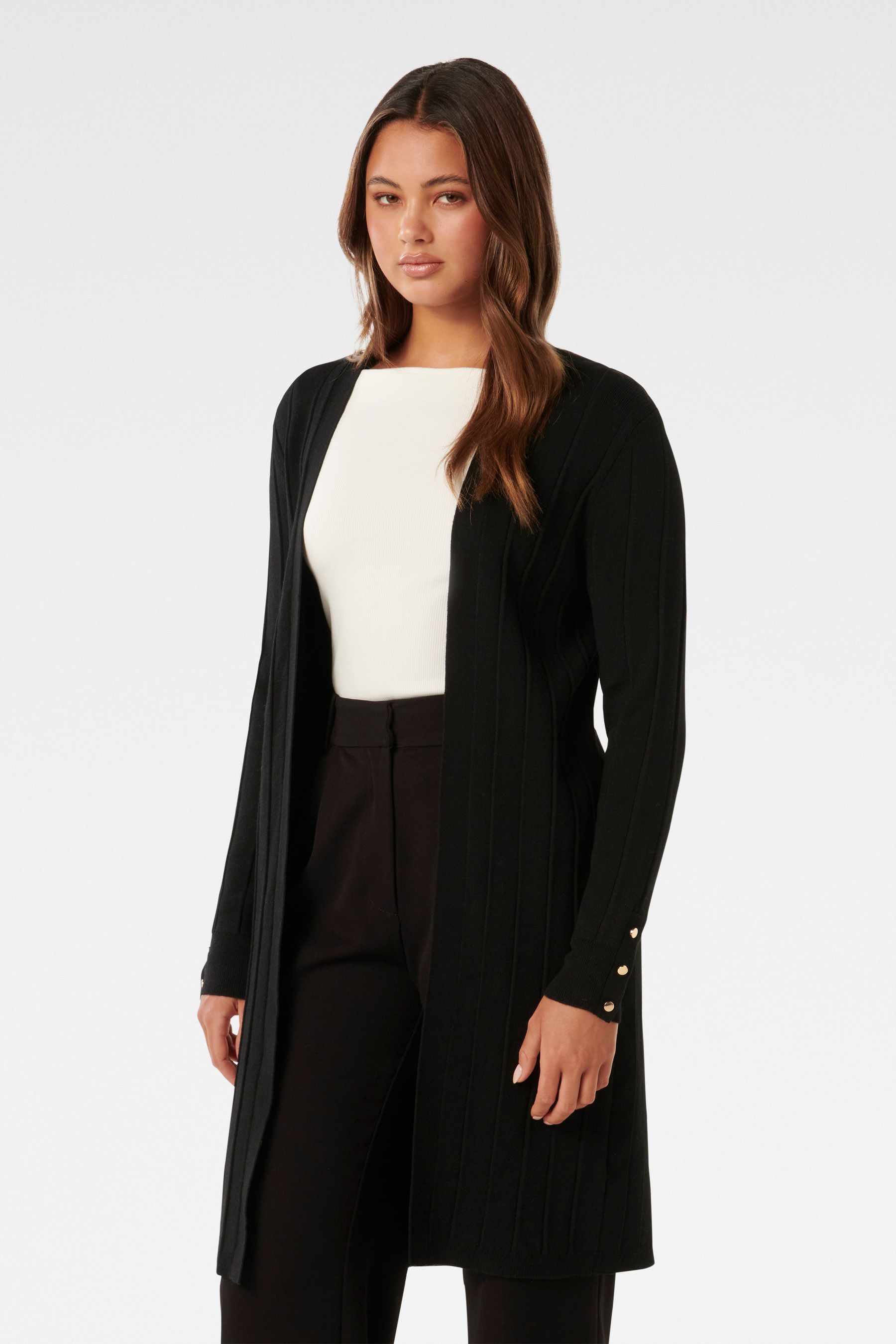Buy Forever New Black Daphne Long Line Ribbed Cardigan from Next Luxembourg