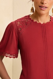 Love & Roses Red Crochet Detail Flutter Sleeve Blouse - Image 2 of 4