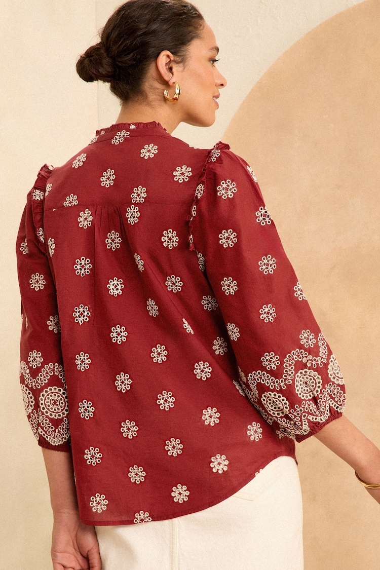 Buy Love & Roses Rust Orange Broderie Embroidered V Neck 3/4 Sleeve ...