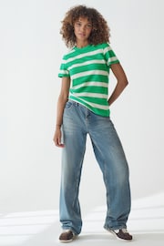 Striped Green/Ecru Short Sleeve Crew Neck T-Shirt - Image 4 of 7