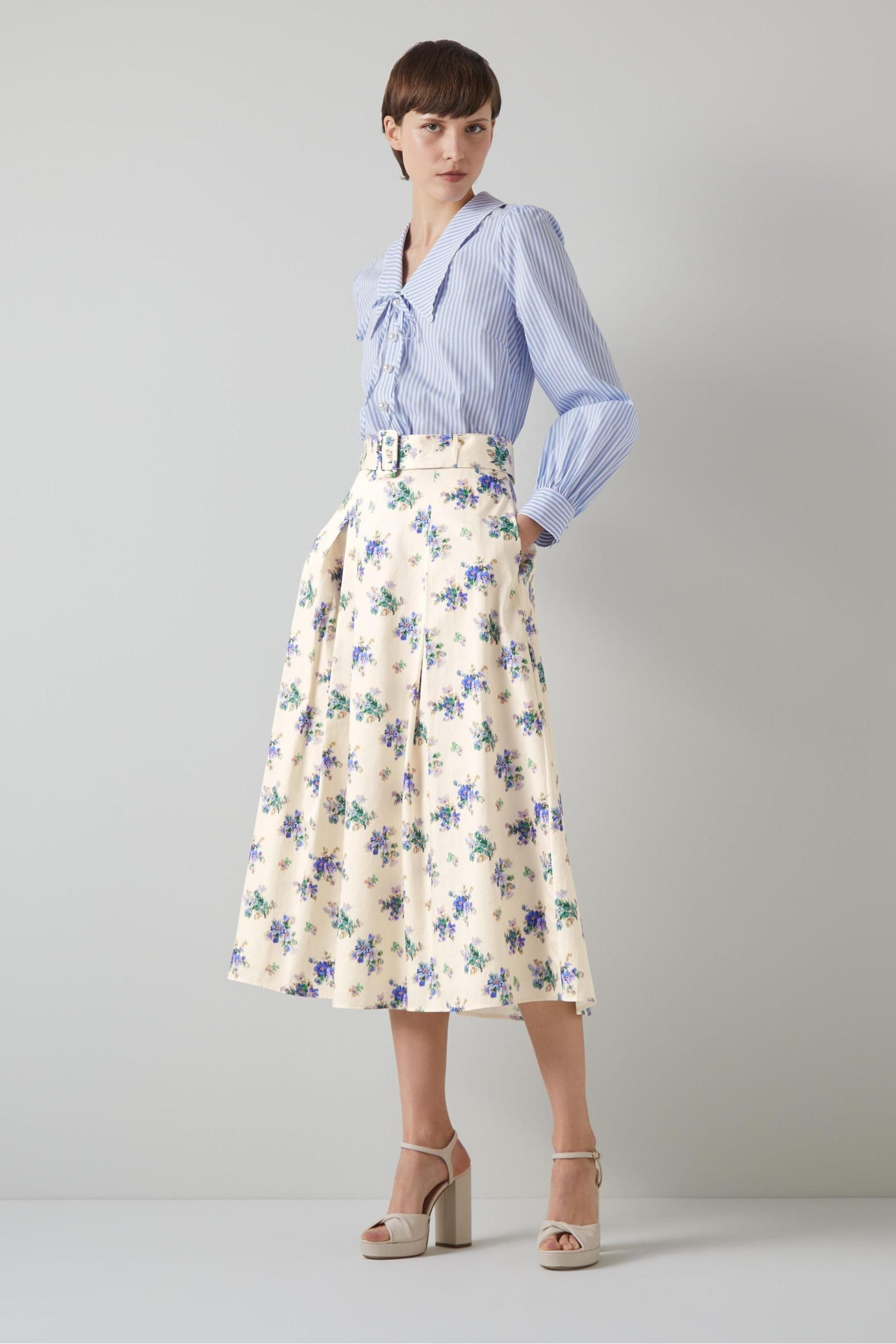 LK Bennett Elodie Bouquet Print Cotton Skirt - Image 1 of 3