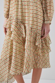 LK Bennett Mini Bea Check Silk Chiffon Ruffle Dress - Image 4 of 5