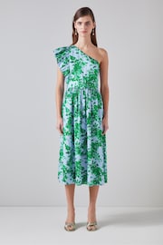 LK Bennett Maud Neon Garden Print Cotton One-Shoulder Dress - Image 1 of 4