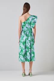 LK Bennett Maud Neon Garden Print Cotton One-Shoulder Dress - Image 2 of 4