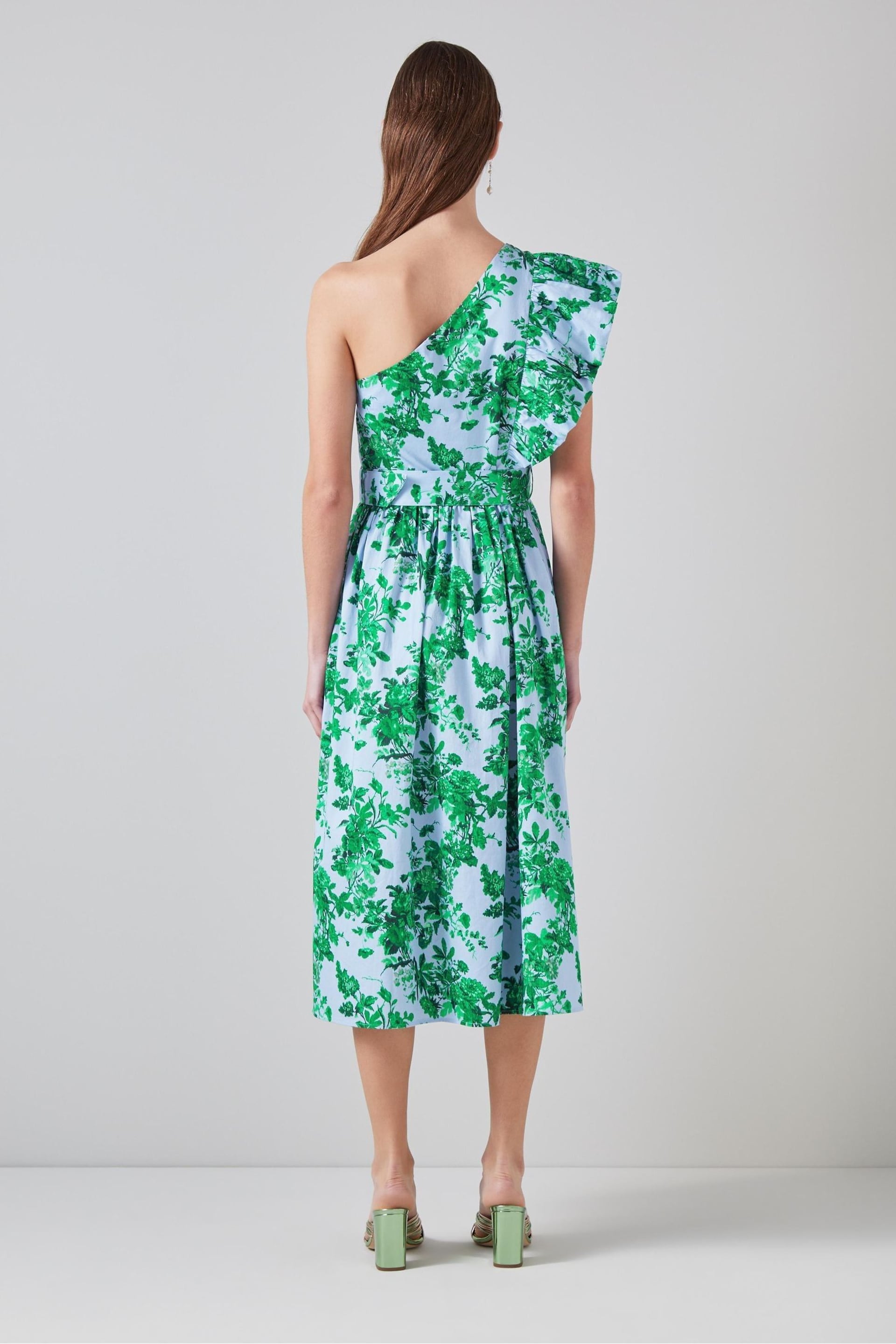 LK Bennett Maud Neon Garden Print Cotton One-Shoulder Dress - Image 2 of 4