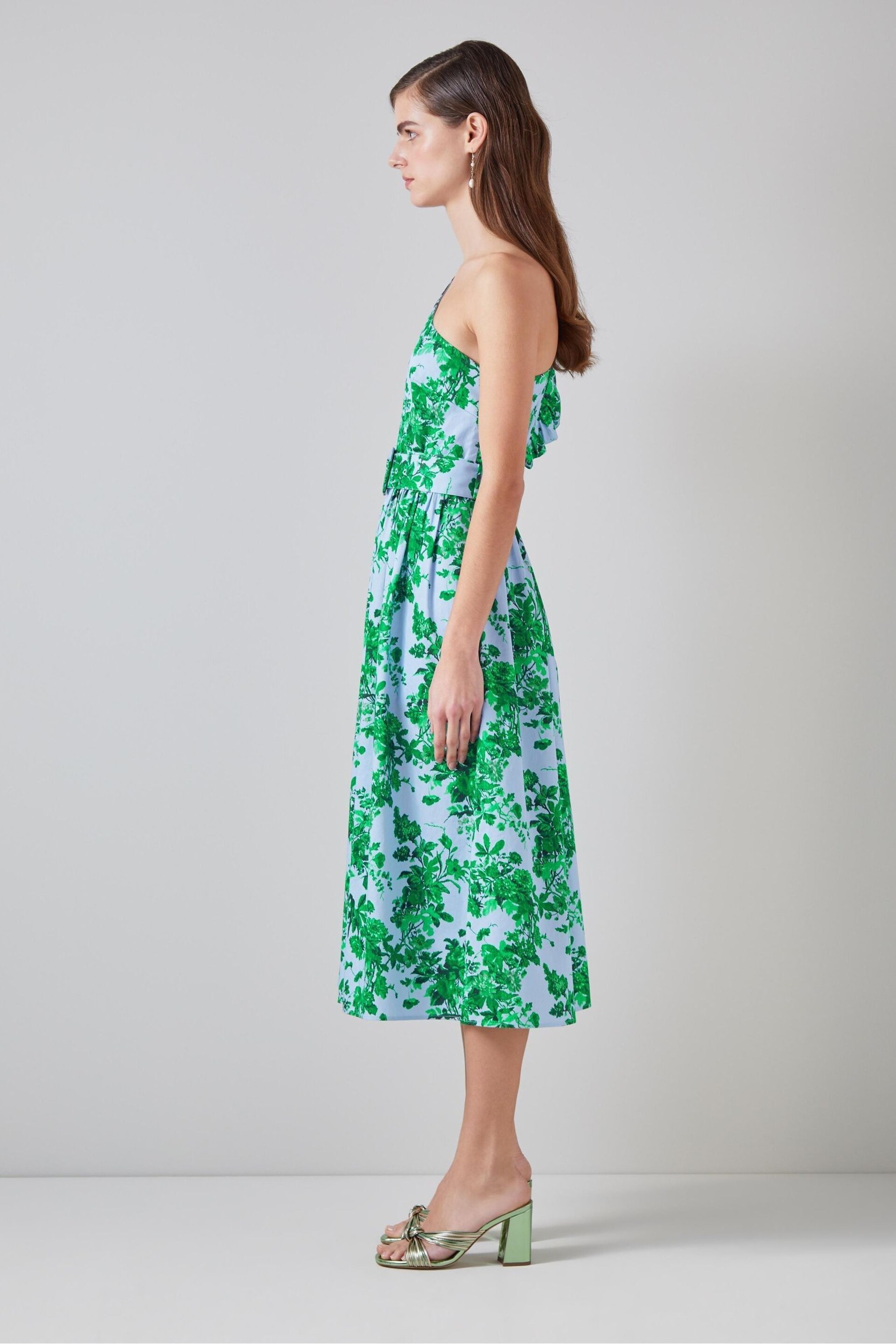 LK Bennett Maud Neon Garden Print Cotton One-Shoulder Dress - Image 3 of 4